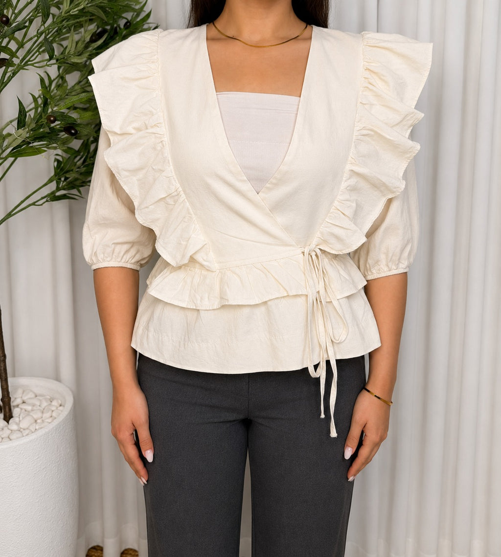 Cream Ruffle Top
