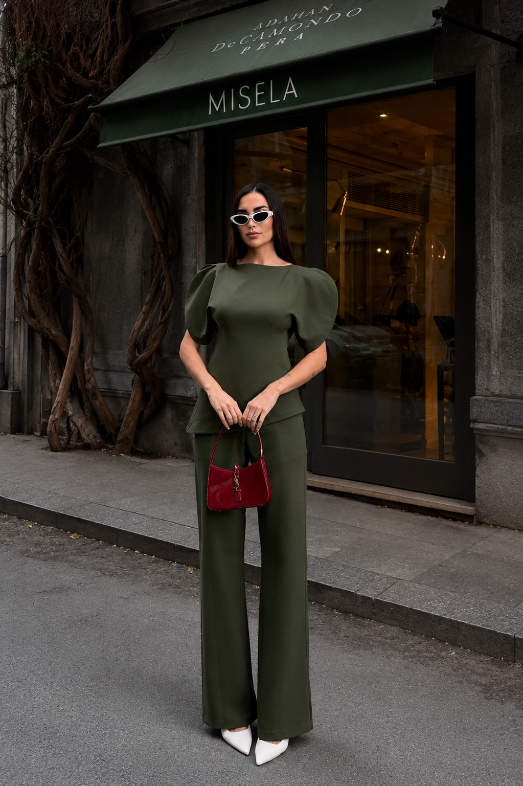 Olive Puff Sleeve Set