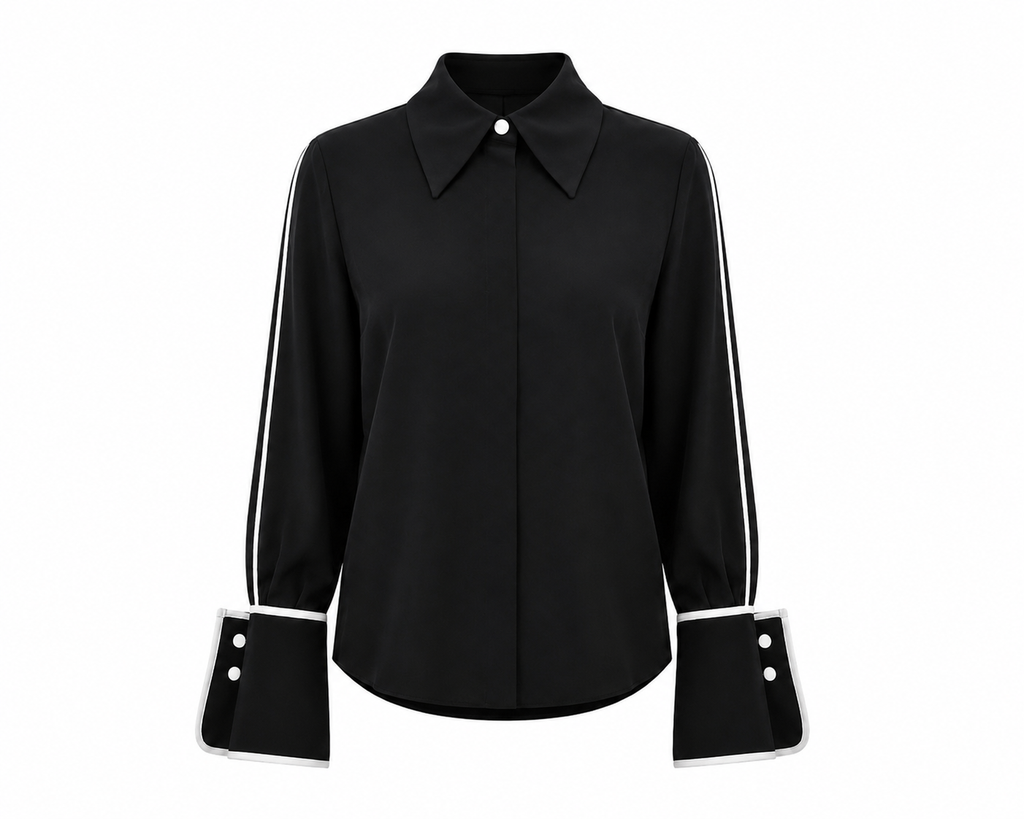 Black Blouse with White Details
