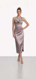 Dusty Mauve Halter Midi Dress