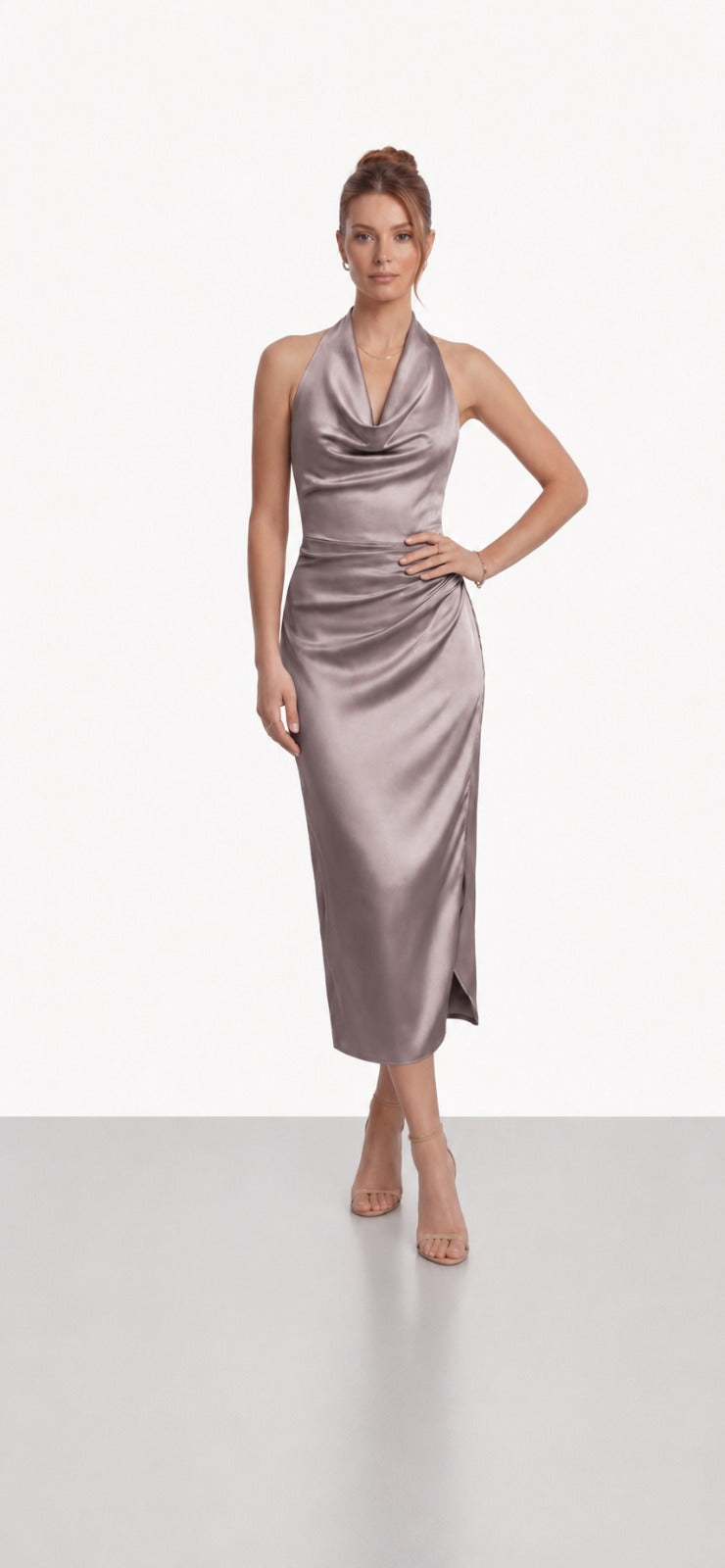 Dusty Mauve Halter Midi Dress