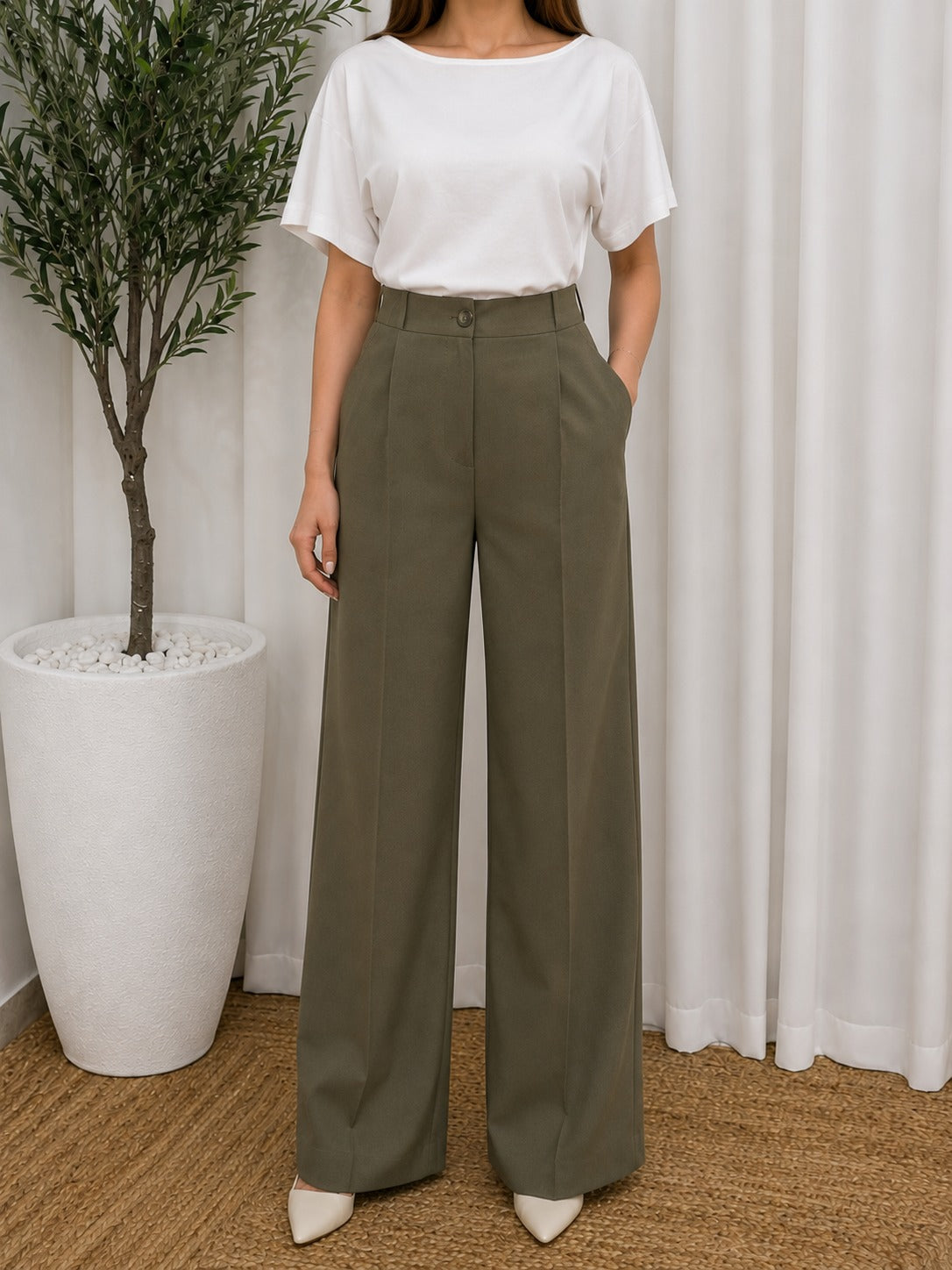 Olive High Waist Pants