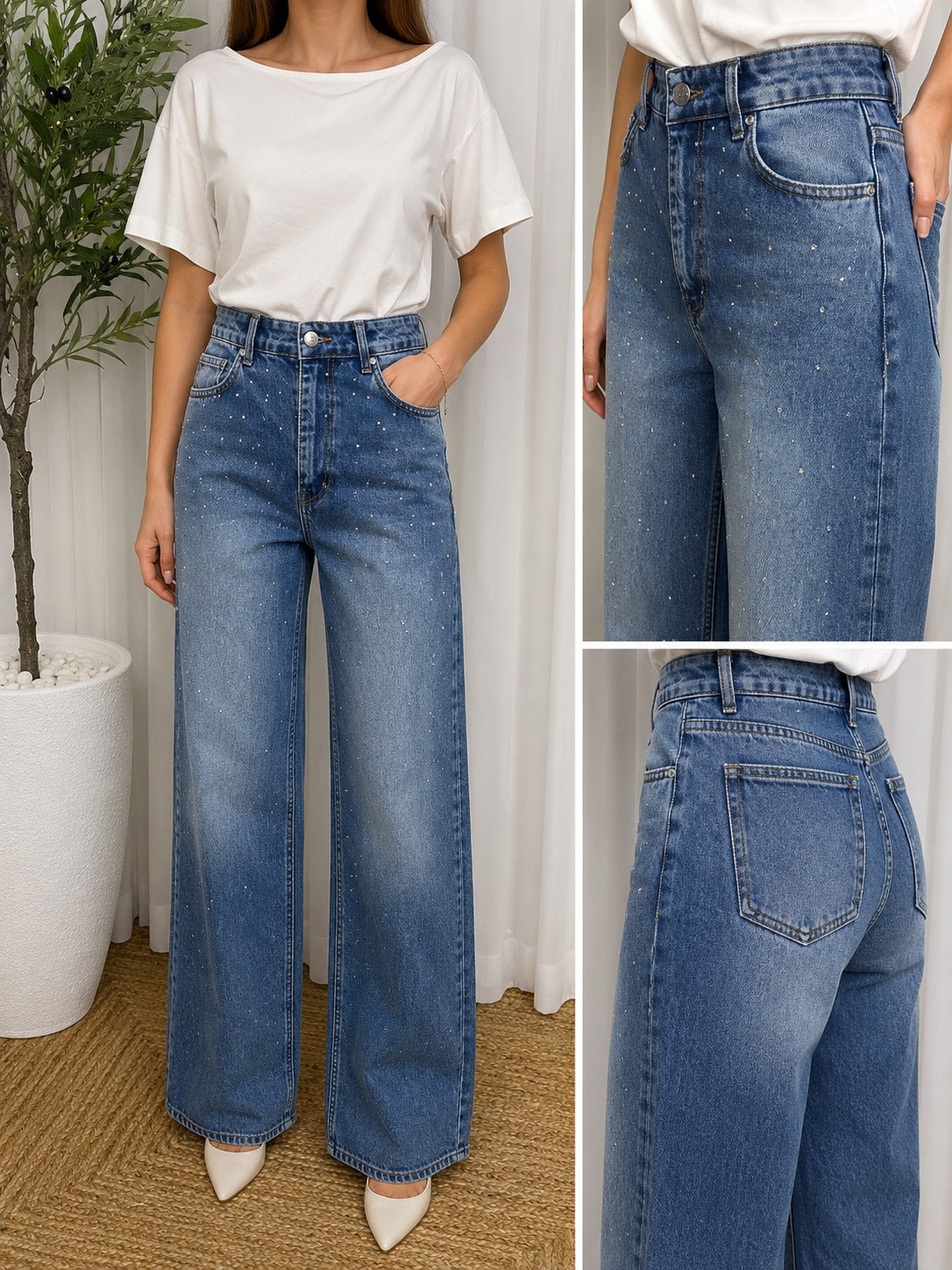 Wide Leg Crystal Jeans