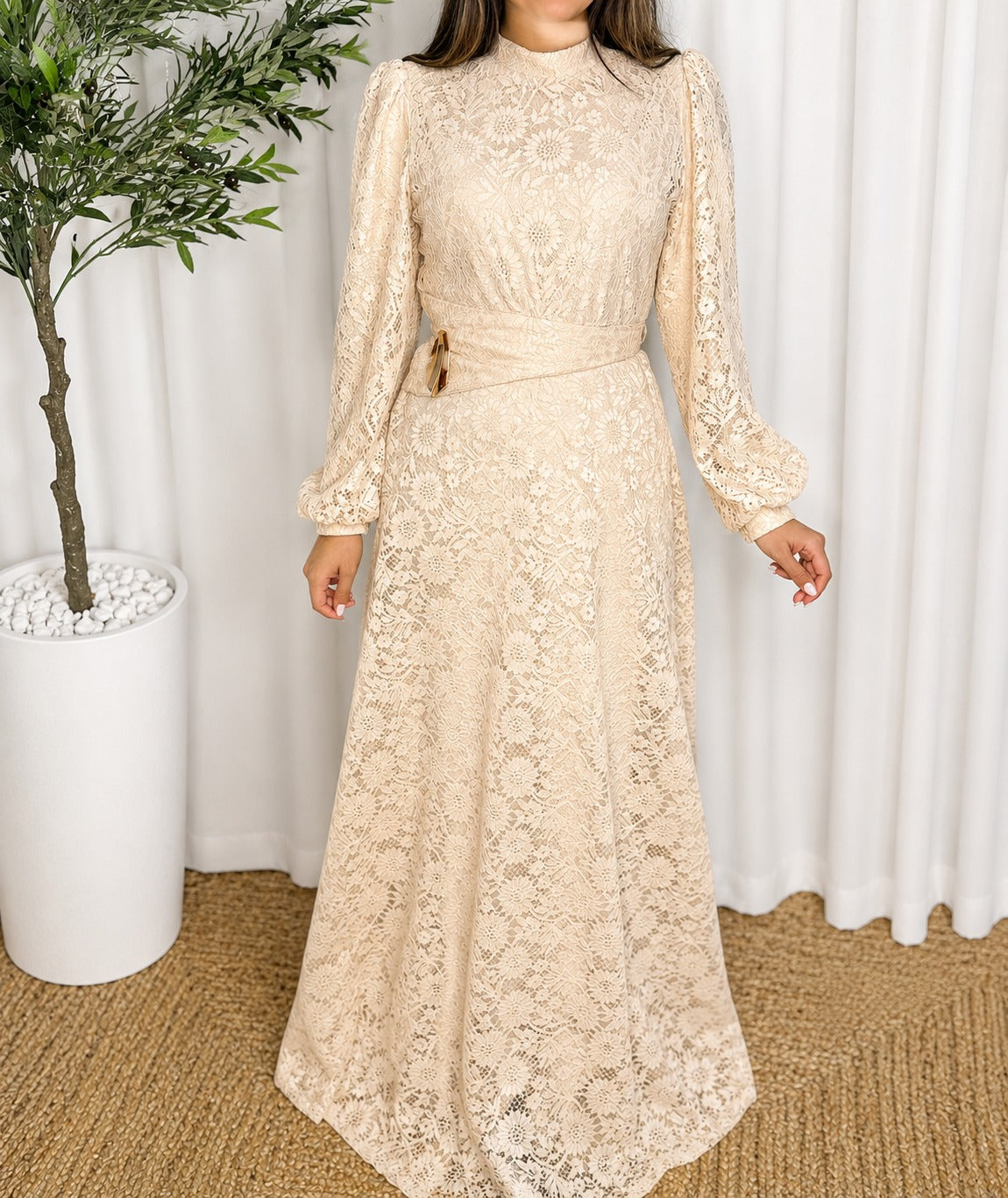 Beige Lace Maxi Dress