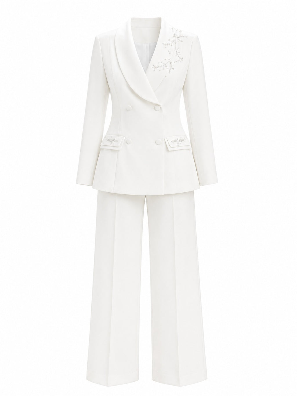 White Pearl Detail Suit Set