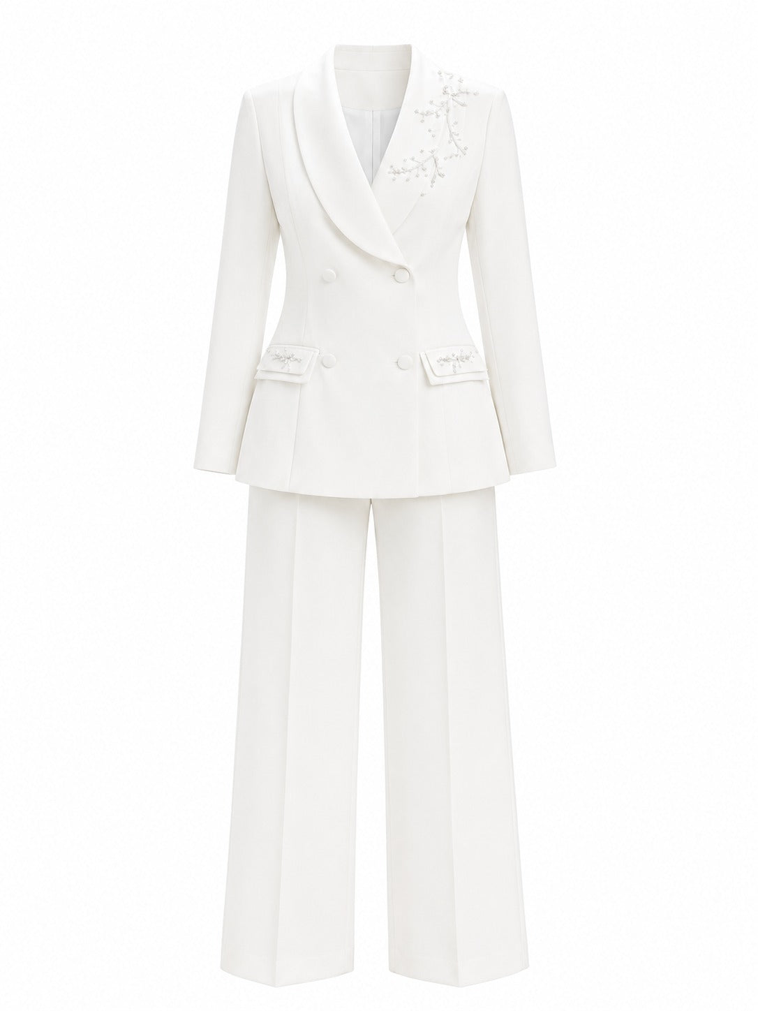 White Pearl Detail Suit Set