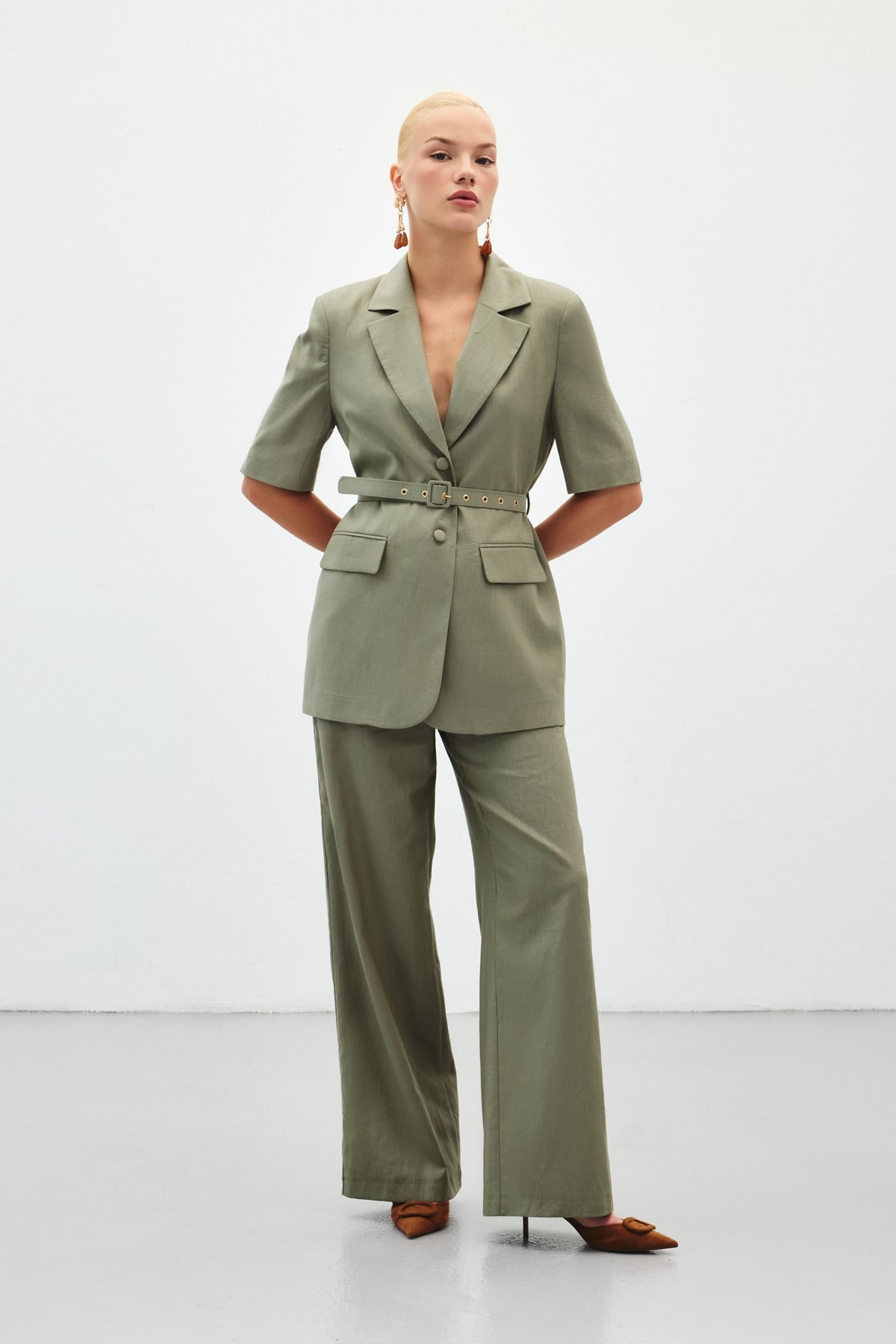 Green Wide Leg Suit