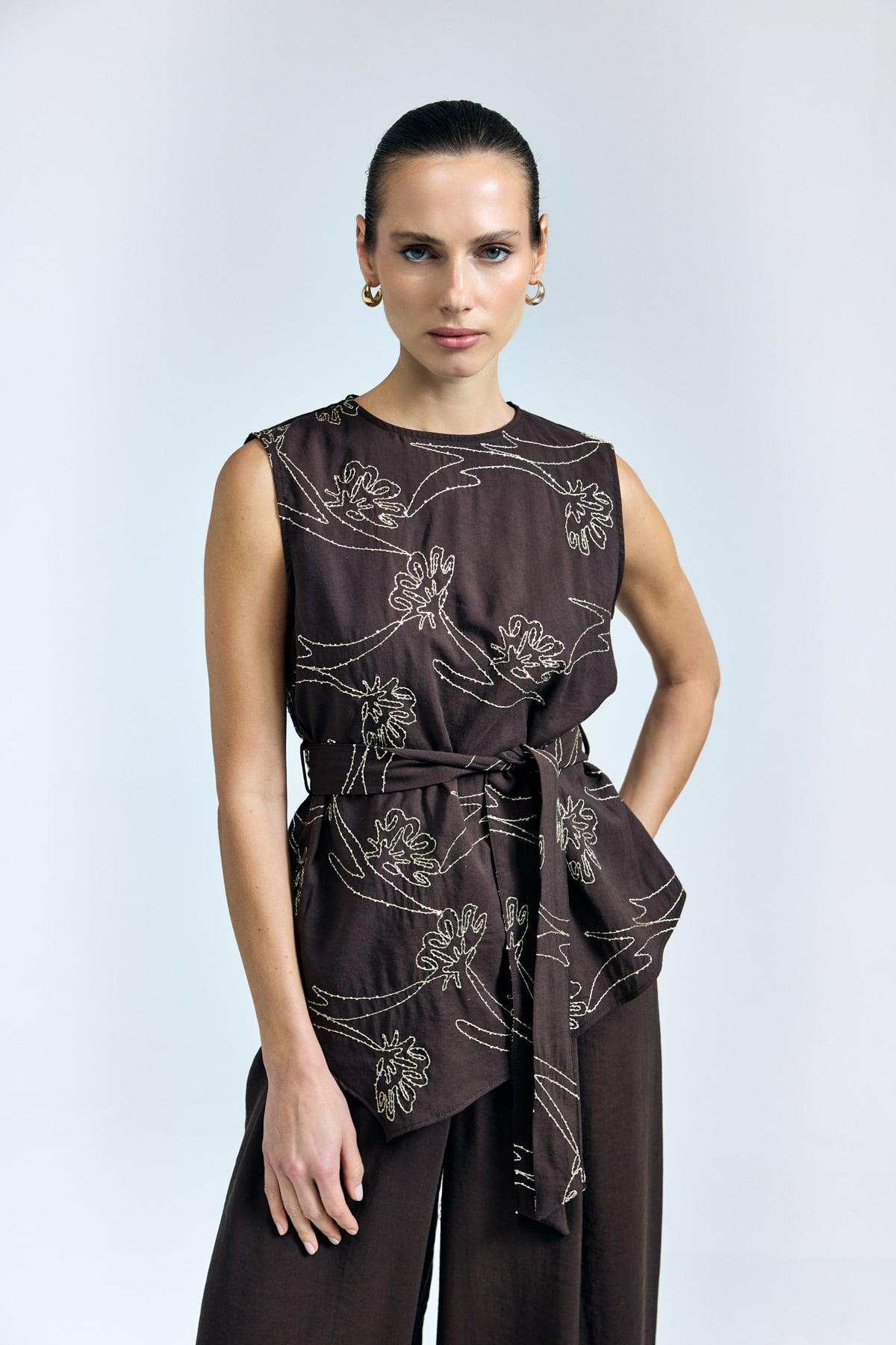 Brown Belted Top