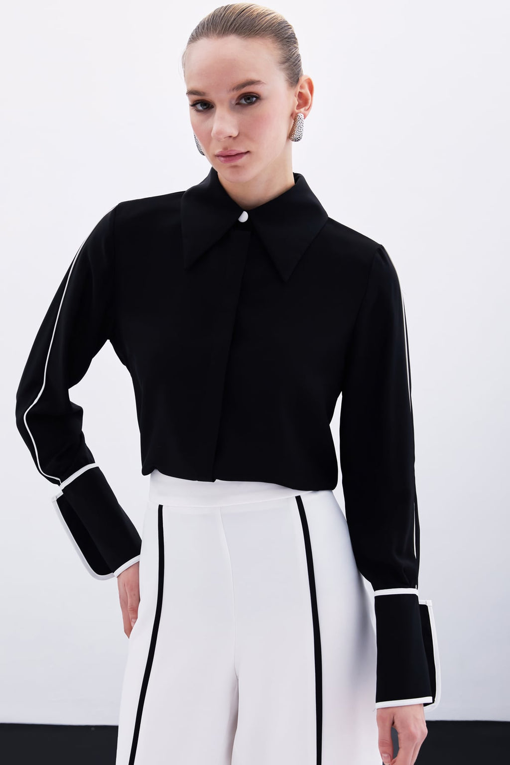 Black Blouse with White Details