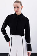 Black Blouse with White Details