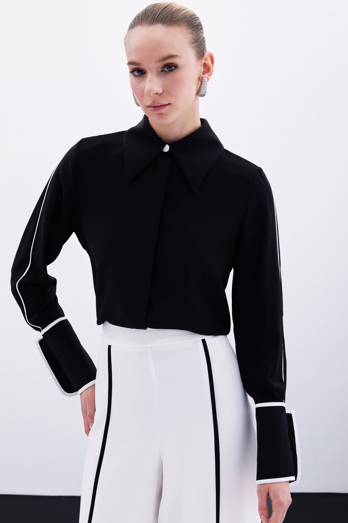 Black Blouse with White Details