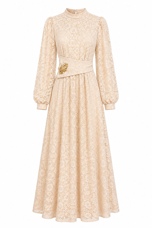 Beige Lace Maxi Dress