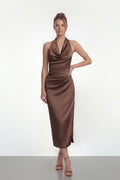 Brown Halter Midi Dress