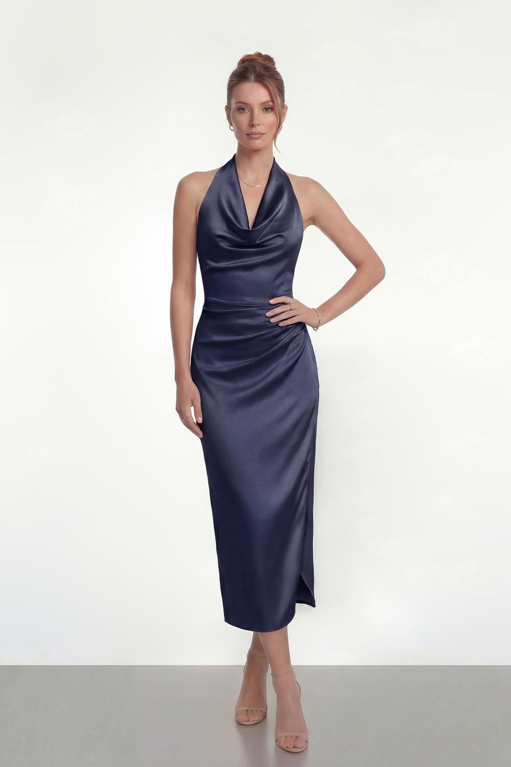 Navy Halter Midi Dress